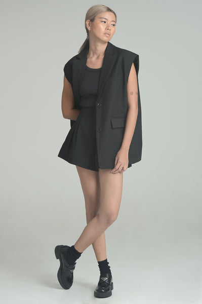 Black Tailored Vest and Shorts Set