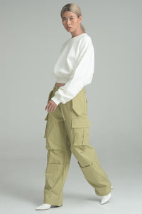 Pear Green Cord-Tie Cargo Trousers