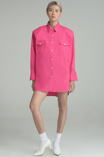 Fuschia Pink Padded Button-Down Shirt and Shorts Set