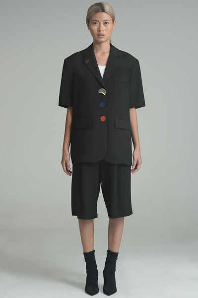 Black Half-Sleeved Blazer and Shorts Set
