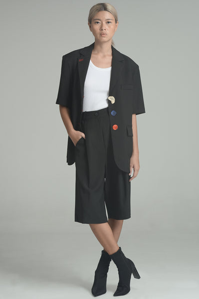 Black Half-Sleeved Blazer and Shorts Set