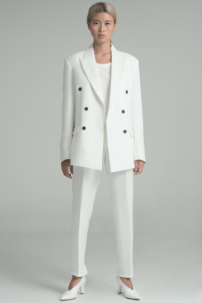 White Double Breasted Suit Set