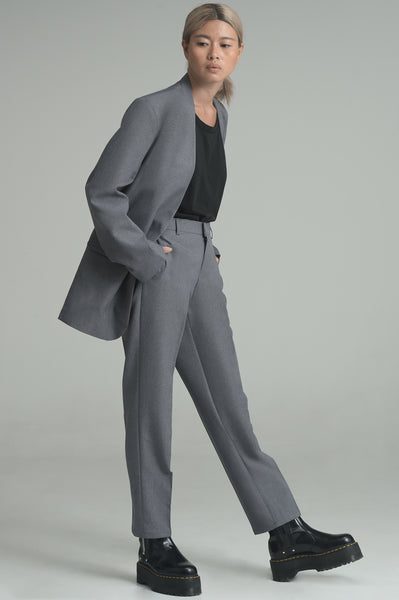 Gray Lapelless Suit Set