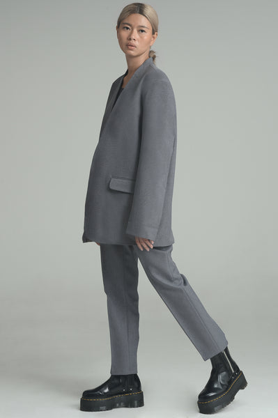 Gray Lapelless Suit Set