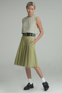 Olive Pleated Midi Shorts