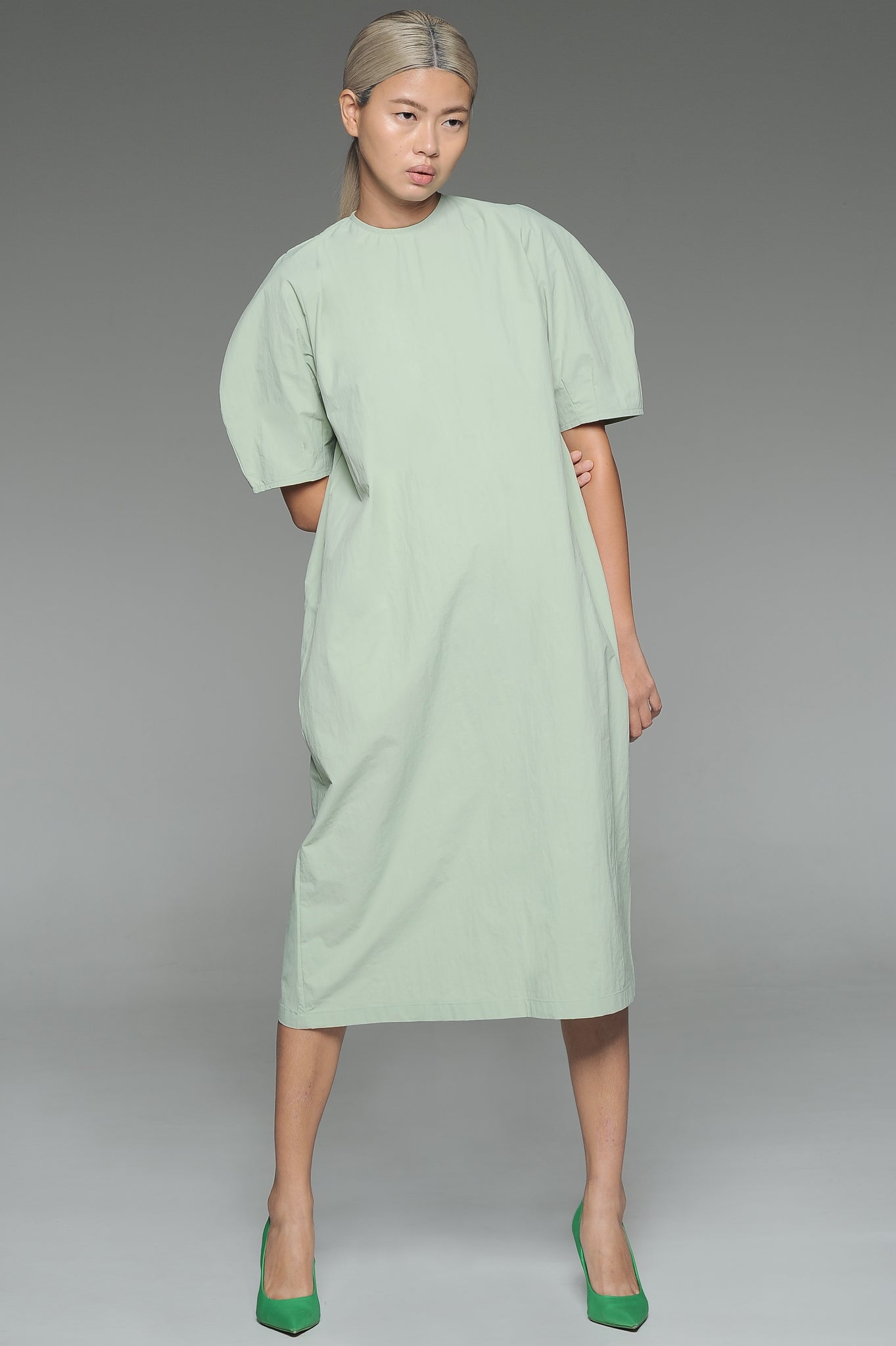 Sage Puff Sleeve Dress