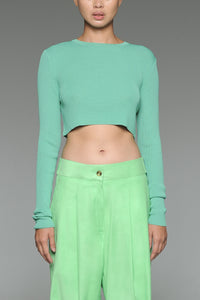 Celadon Green Cropped Long Sleeved Top