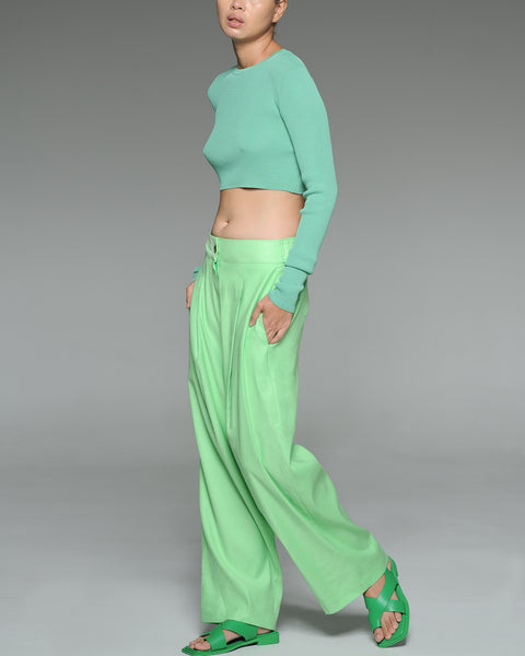 Celadon Green Cropped Long Sleeved Top