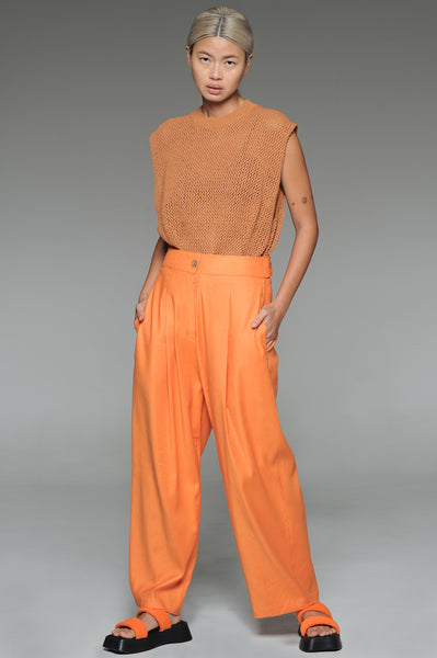 Orange Pin Tuck Trousers