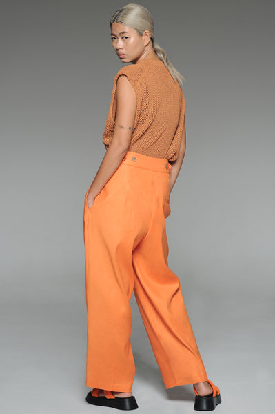 Orange Pin Tuck Trousers