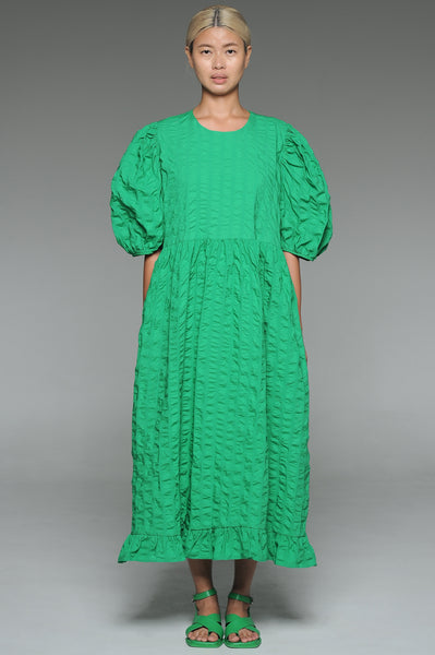 green seersucker dress Green Seersucker Stripe Flutter Sleeve Dress with V-Neck & Pockets