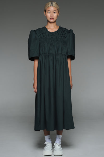 Dark Green Shirred Detail Dress