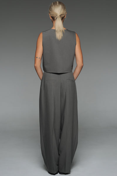 Gray Asymmetric Vest and Trouser Set