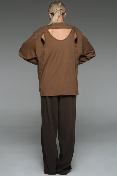Raw Umber Brown Cut-Out Back Top