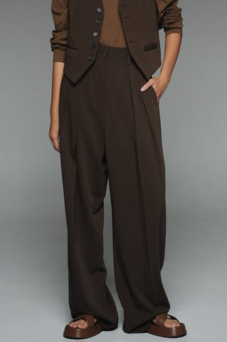 Burnt Coffee Brown Double Pleat Trousers