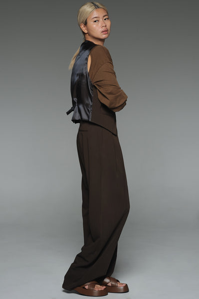 Burnt Coffee Brown Double Pleat Trousers