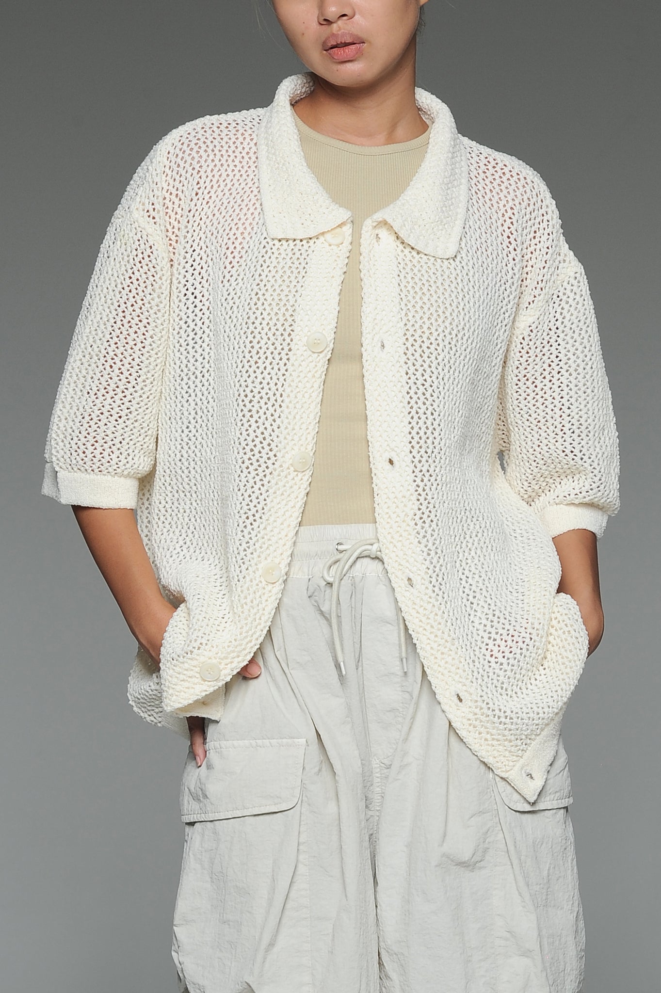Off-White Knit Collared Cardigan