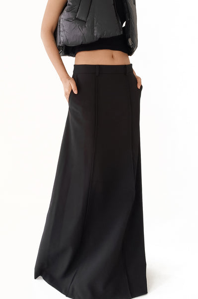 Black Pintucked Maxi Skirt