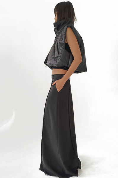 Black Pintucked Maxi Skirt