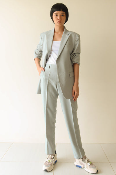 Green Grey Single Breasted Suit Set