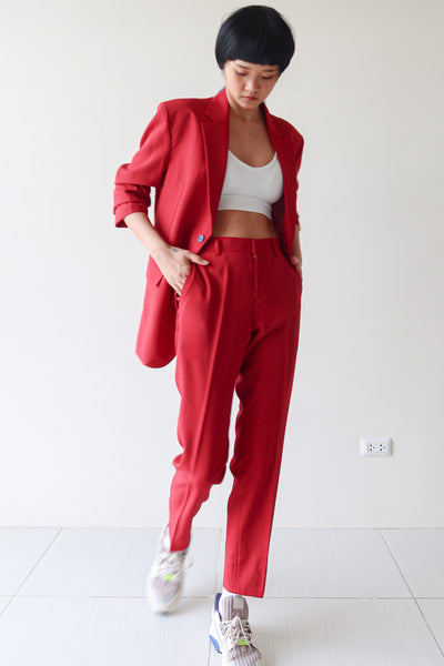 Red Single Breasted Suit Set